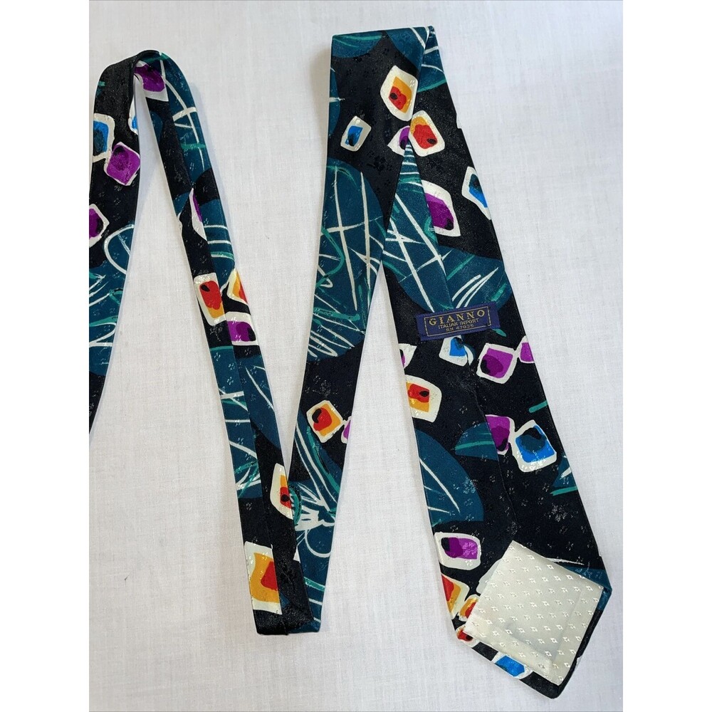 Gianno Dress Tie Mens Size 55" Black Geometric 100% Polyester Designer - Picture 9 of 12